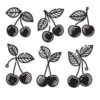 a single-line black cherry silhouette set with a white background vector