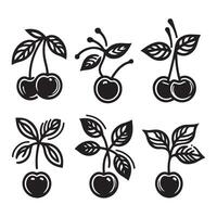 a single-line black cherry silhouette set with a white background vector
