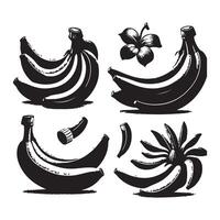 a single-line black banana silhouette set with a white background vector
