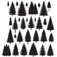 Pine tree silhouettes. Evergreen forest firs and spruces black shapes, wild nature trees templates. illustration woodland trees set on white background vector