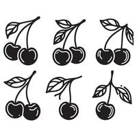 a single-line black cherry silhouette set with a white background vector