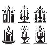 A single line black candle silhouette set white background vector