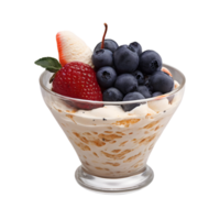 Fruit and yogurt parfait in a bowl with strawberries and blueberries isolated on transparent background png