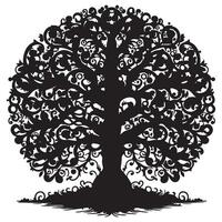 ornamental trees with many entangled branches, oak tree, black graphic vector