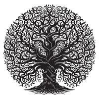 ornamental trees with many entangled branches, oak tree, black graphic vector