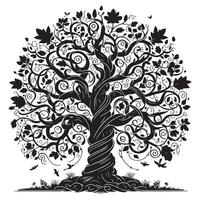 ornamental trees with many entangled branches, oak tree, black graphic vector