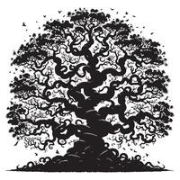 ornamental trees with many entangled branches, oak tree, black graphic vector
