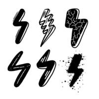 hand drawn sketch style lightning collection illustration. thunderbolt doodle icon set. vector