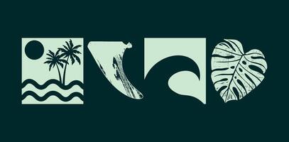 Illustration with graphic representation of elements of summer, the coast and surfing. vector