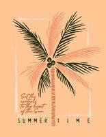 Stylized art of a coconut tree in a composition with lettering. vector