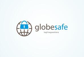 Security logo, Globe with padlock combination, padlock logo design template element, illustration vector
