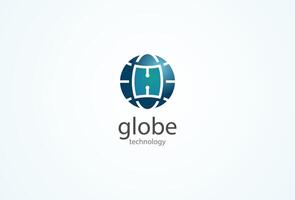 Initial Letter H globe technology logo, letter H with Globe combination in technology style, technology logo design template element, illustration vector
