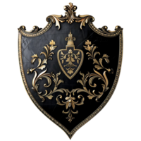 a black and gold shield with ornate design png