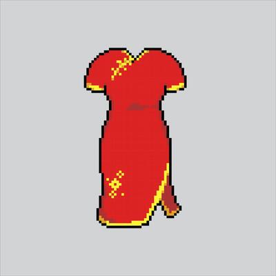 Pixel art illustration Lunar shirt. Pixelated Chinese Shirt. Lunar Chinese Shirt icon pixelated for the pixel art game and icon for website and game. old school retro.