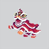 Pixel art illustration Lion Dance. Pixelated Lunar Lion. Lunar Lion Dance icon pixelated for the pixel art game and icon for website and game. old school retro. vector