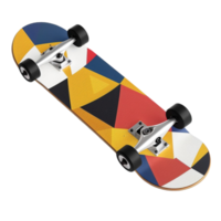 a skateboard with colorful geometric patterns on it png