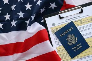 Department of State form DS11 Application for a U.S. Passport lies on table and ready to fill photo