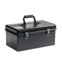 A closed black tool box with a handle, isolated on a transparent background png