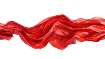 A flowing red silk fabric caught in mid-air on a transparent background png