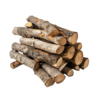 A minimalist composition featuring a single pile of logs isolated on a transparent background png