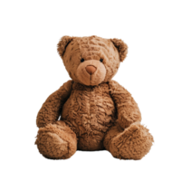 A brown teddy bear sitting upright, isolated on a transparent background png