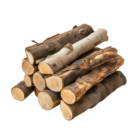 A minimalist composition featuring a single pile of logs isolated on a transparent background png