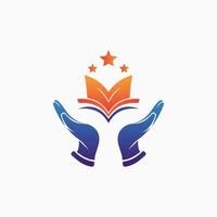Open hands with book and stars. vector