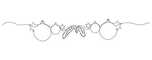 Continuous single-line art drawing of Christmas decorations with ball and stars. Merry Christmas theme line art background. vector