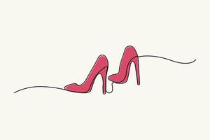 Continuous single-line art of woman high heels. Red heels outline vector