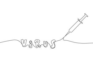 Virus vaccine concept one-line art drawing. Medical concept continuous outline isolated on white background. vector