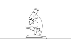 Simple microscope one-line art drawing. Education concept microscope continuous outline vector