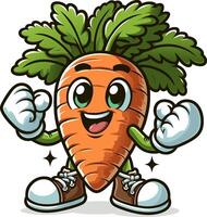 Carrot cartoon character, and mascot of a welcome pose. Illustration of cute and funny carrot in cartoon and flat style. vector