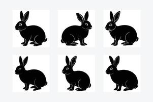 Silhouettes of Easter bunnies isolated on a white background. Set of different rabbits silhouettes for design use vector