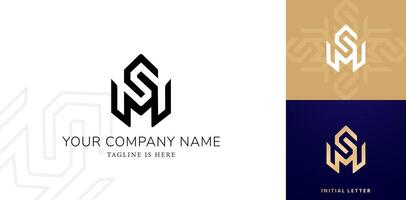 set of abstract geometric company logo combination SM or MS letter design for business card, branding ads campaigns, letterpress, embroidery, covering invitations, envelope signs, golden foil stamping vector