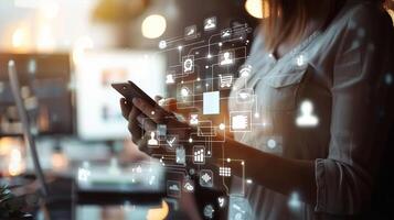 New technology bigdata and business process strategy, automate operation, customer service management, cloud computing, smart industry.Digital transformation change management photo