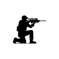 A soldier aims through the optical sight of a rifle vector