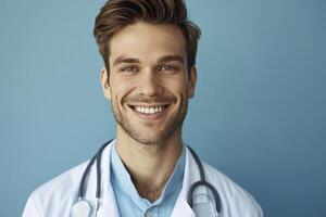 A doctor standing in front of the colour background photo