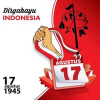 Indonesian Independence Day with calendar 17th and clenched fists. Use for social media, posters and greeting cards vector