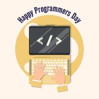 Happy Programmers Day poster with a programmer's hands at work vector