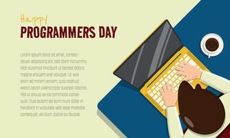 Happy Programmers Day template with a male programmer is working vector