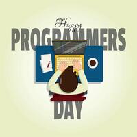 Happy Programmers Day template with a male programmer is working vector