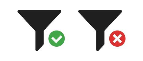 A filter icon with a check mark and a cross mark. vector