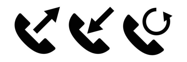Set of phone icons for outgoing call, incoming call and return call. vector