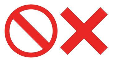 Stop mark and cross mark icon set. vector
