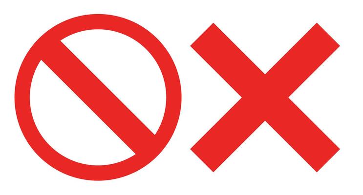Stop mark and cross mark icon set.