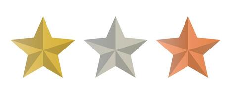 Glossy three star icon. Premium illustration in gold. vector