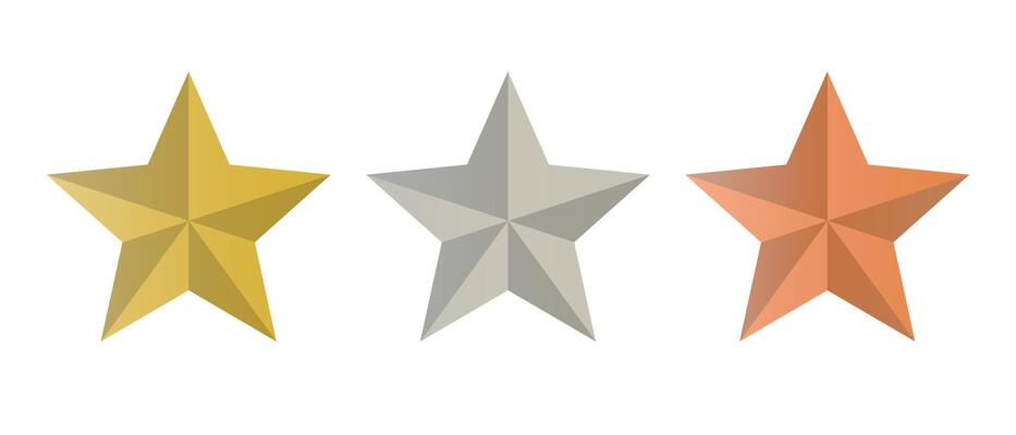 Glossy three star icon. Premium illustration in gold.