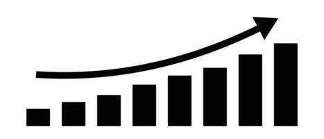 Gradually increasing arrow and bar graph silhouette icon. vector