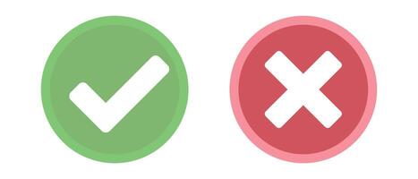 Check mark and cross mark icon set. Success and failure. vector