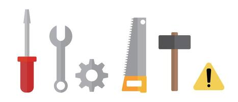 A set of work tool icons. Tool such as screwdriver, wrench, and saw. vector